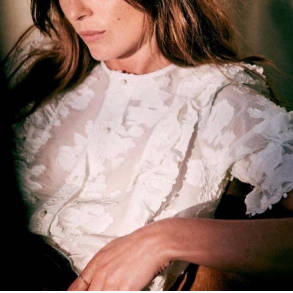 Sezane Paolina Blouse White Lace Floral - Picture 3 of 10